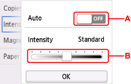 Intensity adjustment screen